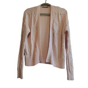 Bellini Pale Pink Cable Knit Open Front Cardigan Size Medium Soft Cozy Layering